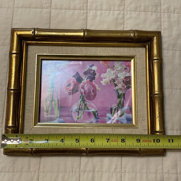 Vintage Gilded Bamboo Picture Frame with fabric matting - Picture 10 of 11